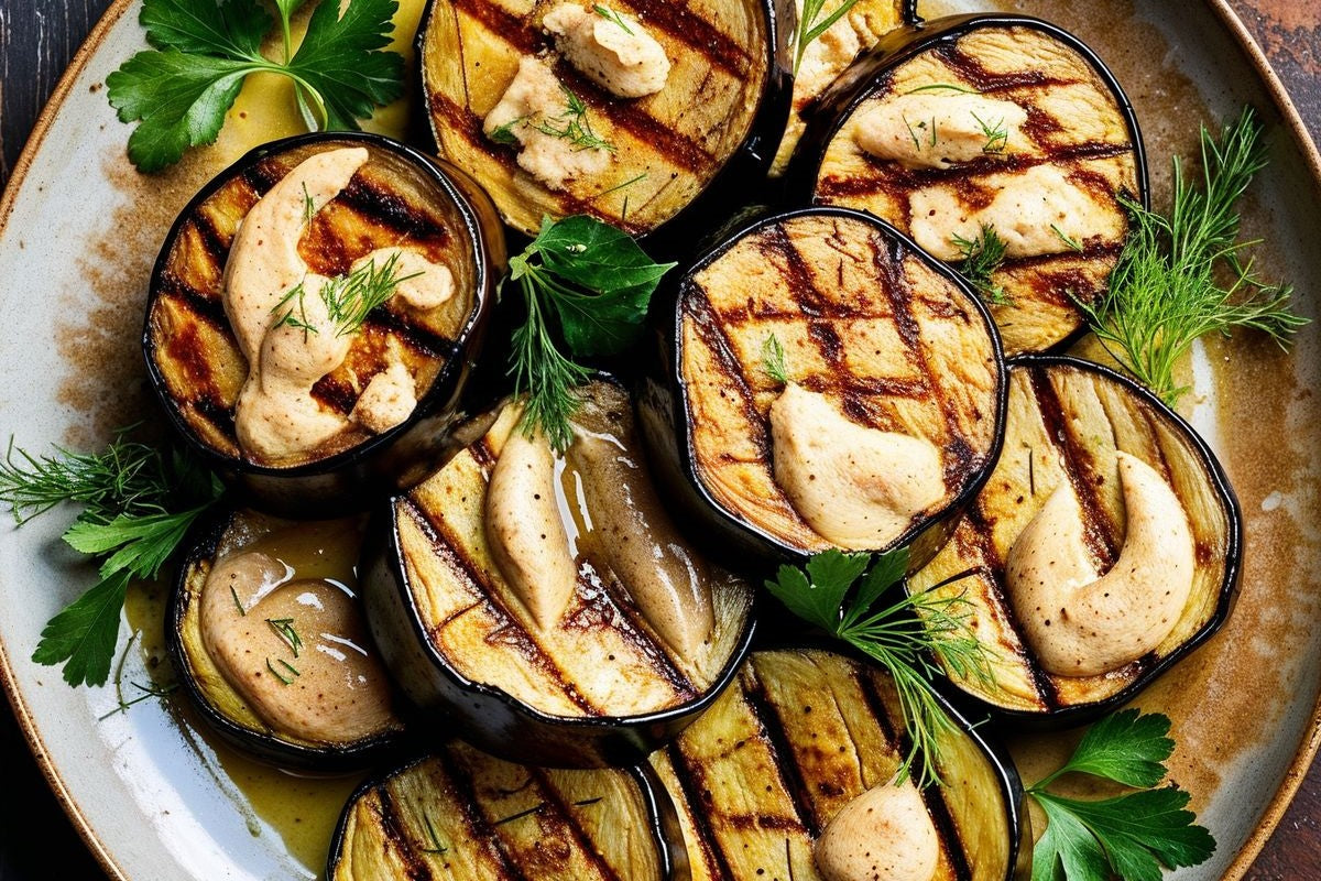Grilled Eggplant Steaks with Tahini Sauce