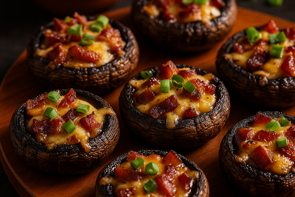 Grilled BBQ Stuffed Mushrooms with Cheese and Bacon Recipe
