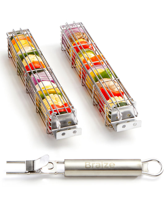 2-Piece Kabob Grill Basket Set with Removable Handle