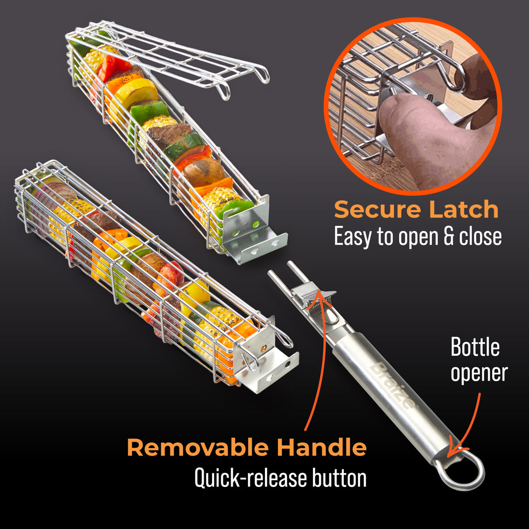 2-Piece Kabob Grill Basket Set with Removable Handle