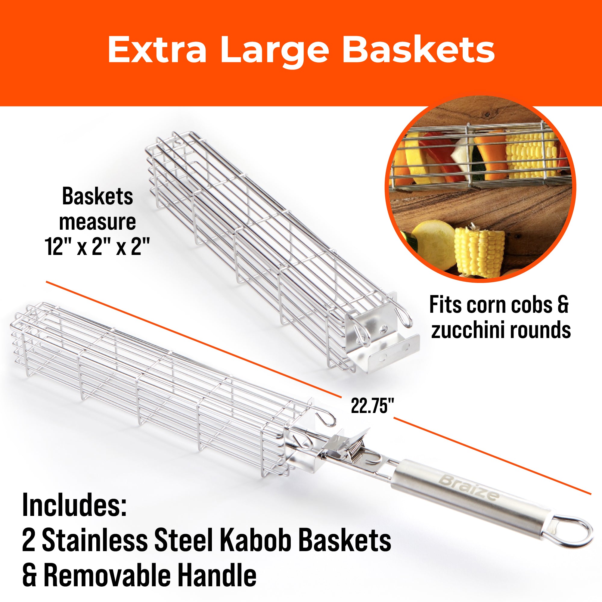 Kabob Grill Basket Set with Removable Handle – Braizebbq