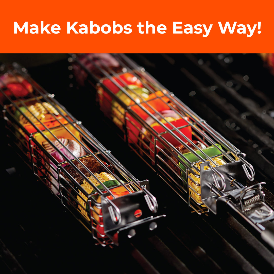 2-Piece Kabob Grill Basket Set with Removable Handle