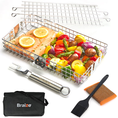 WS - Adjustable Grill Basket w/ Removable Handle (Carton of 5) - Braize BBQ