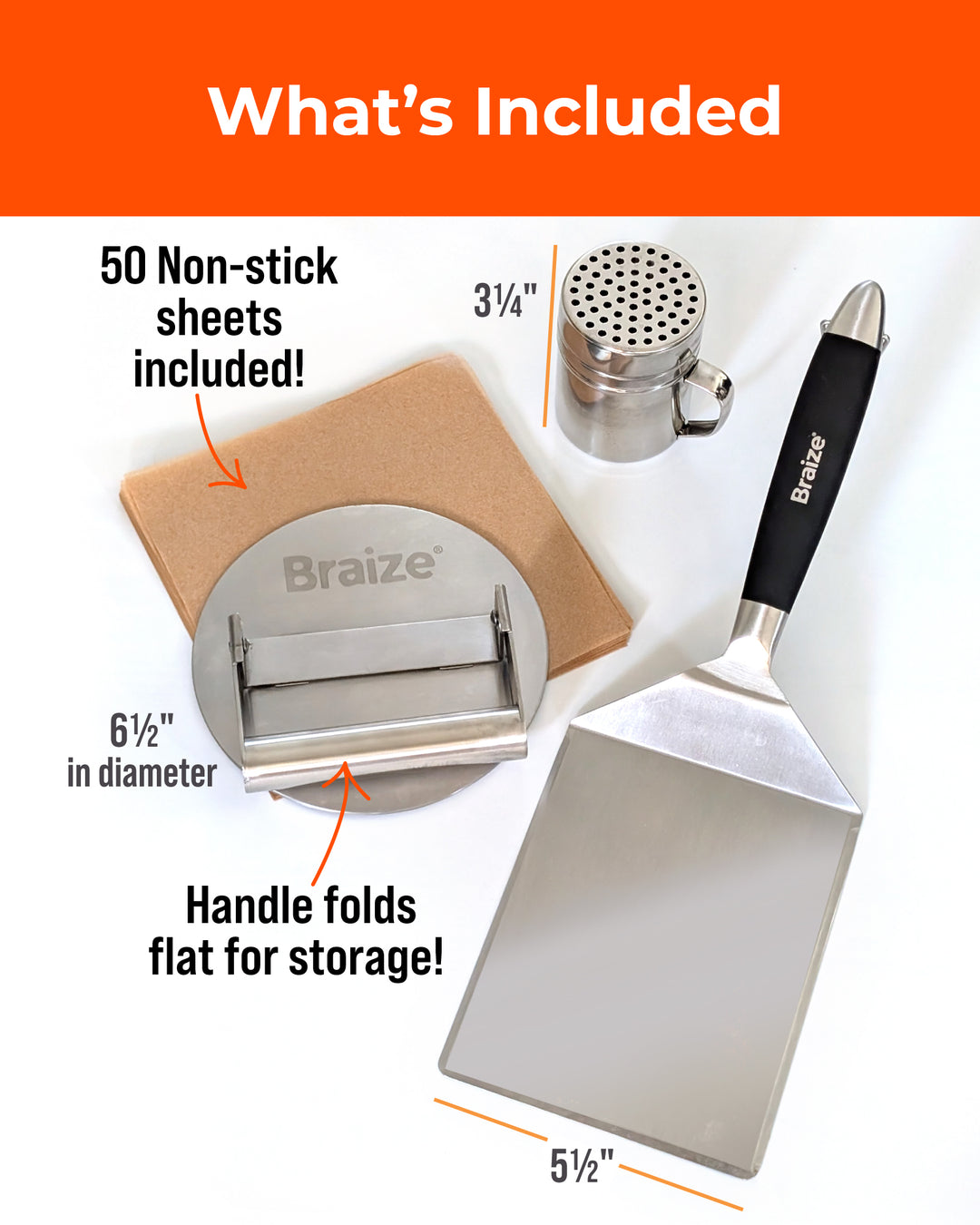 Smash Burger Press Kit with Seasoning Shaker – Stainless Steel Burger Press & Wide Spatula for Griddles, Flat Tops & BBQ