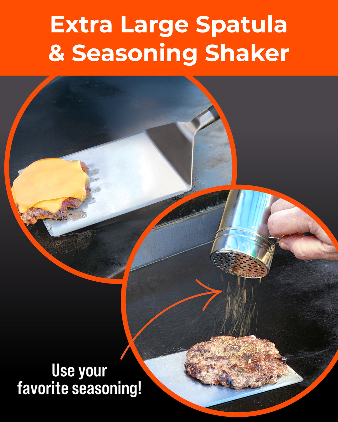 Smash Burger Press Kit with Seasoning Shaker – Stainless Steel Burger Press & Wide Spatula for Griddles, Flat Tops & BBQ