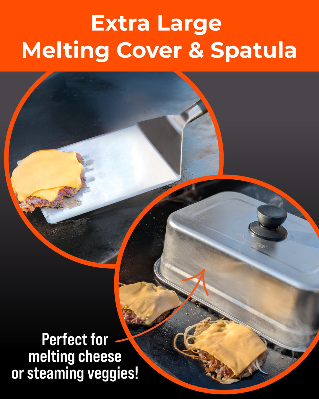 Smash Burger Press Kit with 9" Melting Dome – Stainless Steel Burger Press, Wide Spatula & Grill Dome for Flat Tops & Griddles