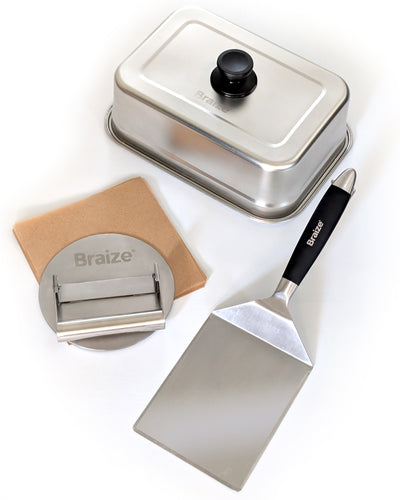 WS - Smash & Melt Burger Press Kit w/ Melting Dome (Carton of 4) - Braize BBQ