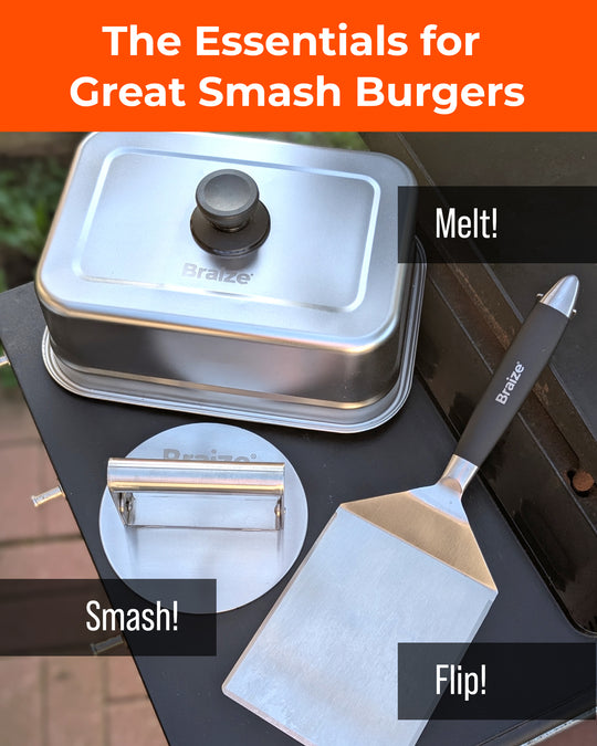 Smash Burger Press Kit with 9" Melting Dome – Stainless Steel Burger Press, Wide Spatula & Grill Dome for Flat Tops & Griddles