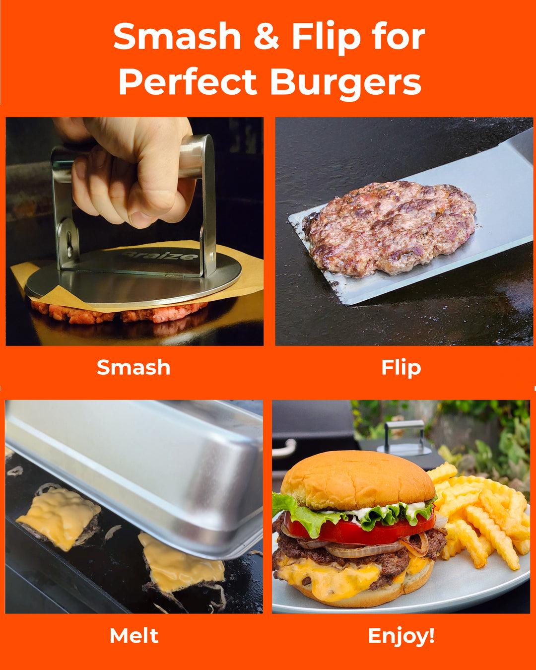 Smash Burger Press Kit with 9" Melting Dome – Stainless Steel Burger Press, Wide Spatula & Grill Dome for Flat Tops & Griddles