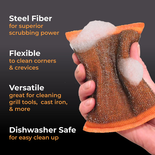 Steel-fiber scrubbing sponge - Great for cleaning stainless-steel, pots and pans, tough surfaces