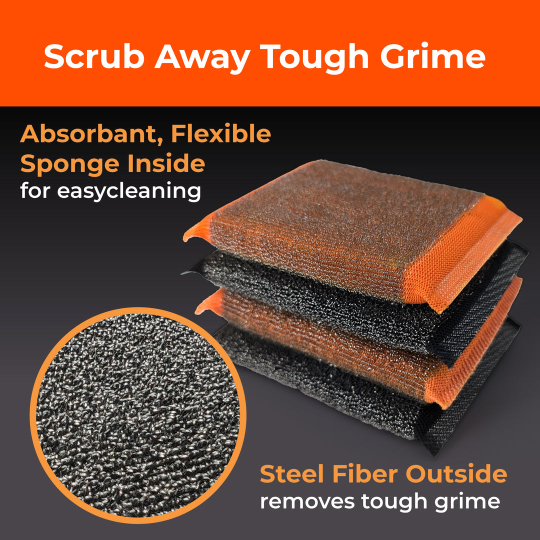 Steel-fiber scrubbing sponge - Great for cleaning stainless-steel, pots and pans, tough surfaces