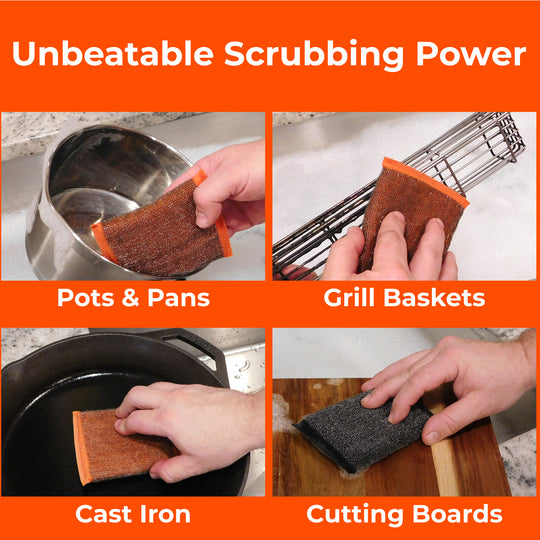 Steel-fiber scrubbing sponge - Great for cleaning stainless-steel, pots and pans, tough surfaces