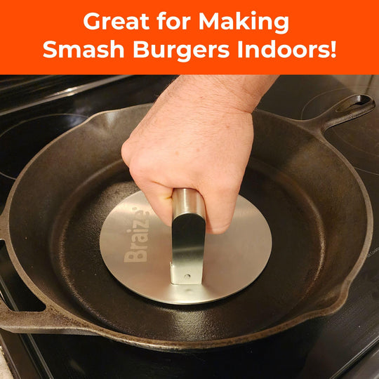 Smash Burger Press Kit Hamburger Press - Folding Handle Allows for Easy Storage - Hamburger Smasher Tool Includes 100 Non-Stick Paper Sheets