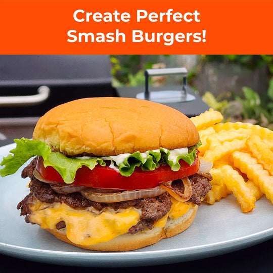 Smash Burger Press Kit Hamburger Press - Folding Handle Allows for Easy Storage - Hamburger Smasher Tool Includes 50 Non-Stick Paper Sheets