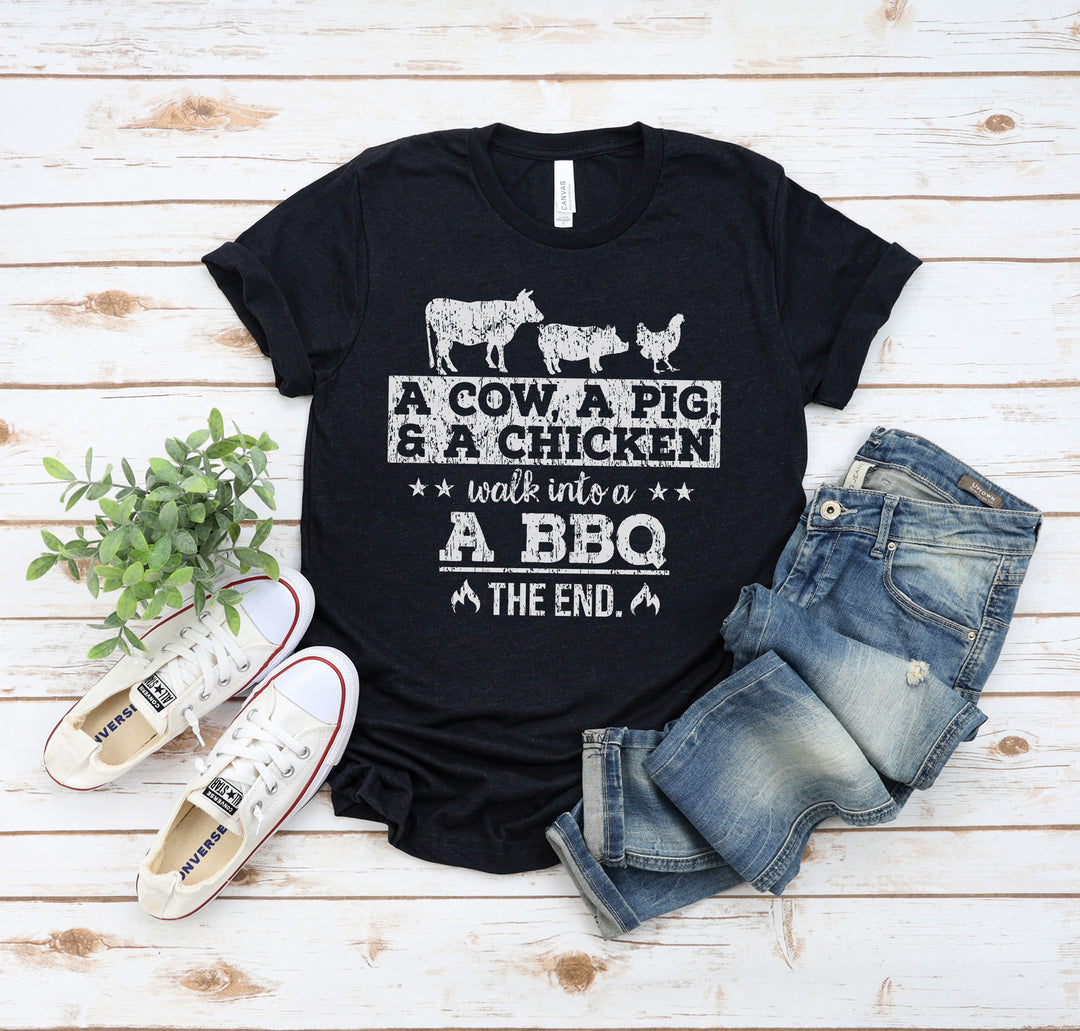 Cow Pig Chicken Walk into a BBQ Tee