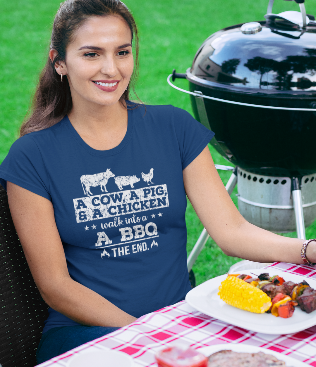 Cow Pig Chicken Walk into a BBQ Tee